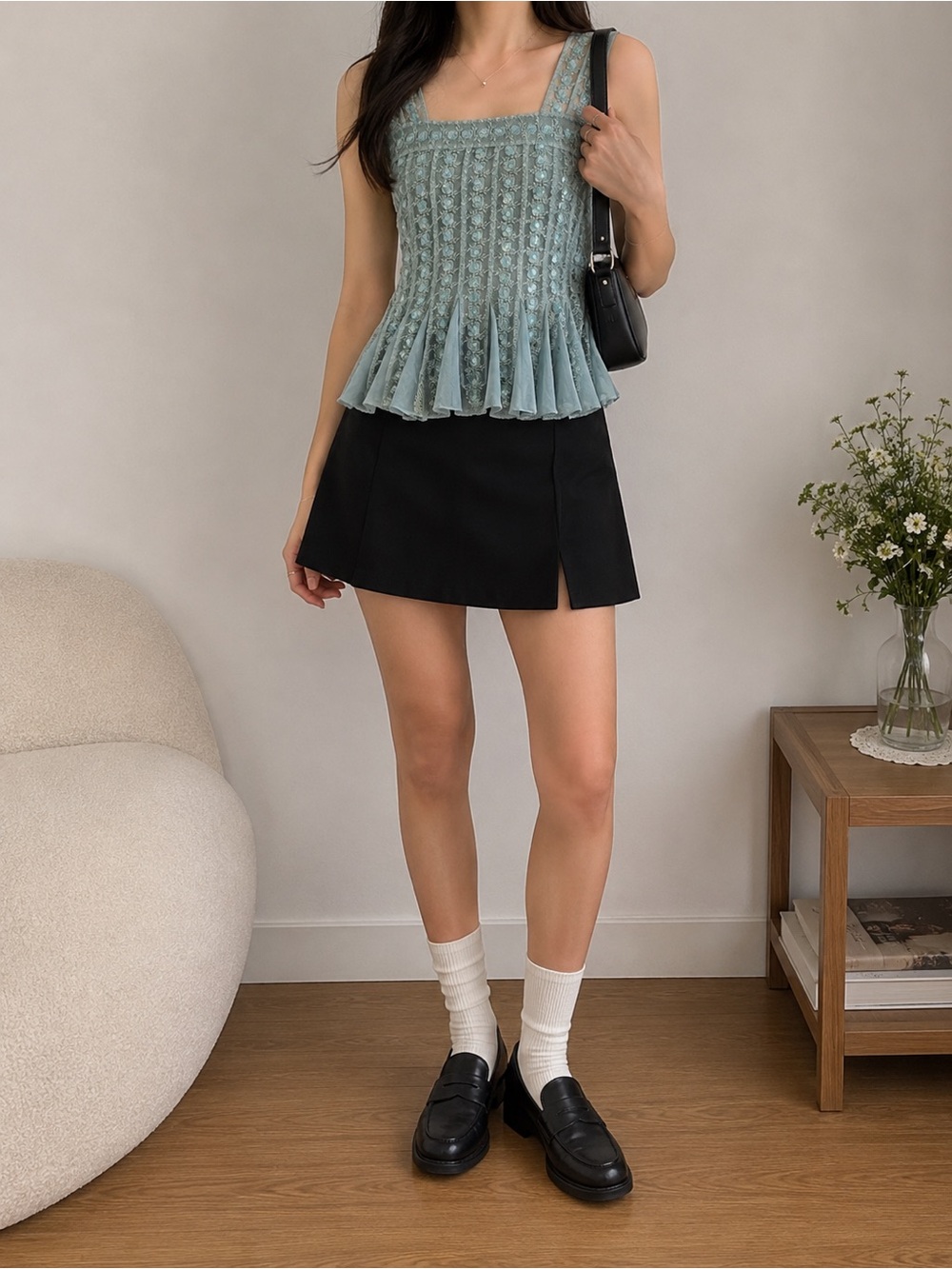 Papillon Blanc Light Aqua Mesh Top